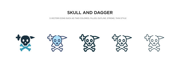 skull and dagger icon in different style vector illustration. two colored and black skull and dagger vector icons designed in filled, outline, line stroke style can be used for web, mobile, ui