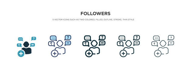 followers icon in different style vector illustration. two colored and black followers vector icons designed in filled, outline, line and stroke style can be used for web, mobile, ui