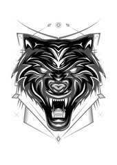 angry wolves face. head wolf illustration