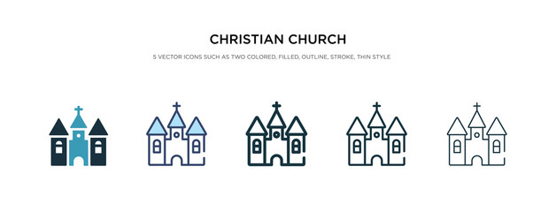 christian church icon in different style vector illustration. two colored and black christian church vector icons designed in filled, outline, line and stroke style can be used for web, mobile, ui