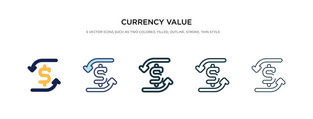 currency value icon in different style vector illustration. two colored and black currency value vector icons designed in filled, outline, line and stroke style can be used for web, mobile, ui