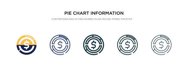 pie chart information on money icon in different style vector illustration. two colored and black pie chart information on money vector icons designed in filled, outline, line and stroke style can