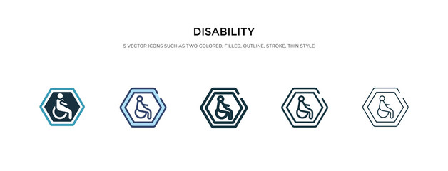 disability icon in different style vector illustration. two colored and black disability vector icons designed in filled, outline, line and stroke style can be used for web, mobile, ui