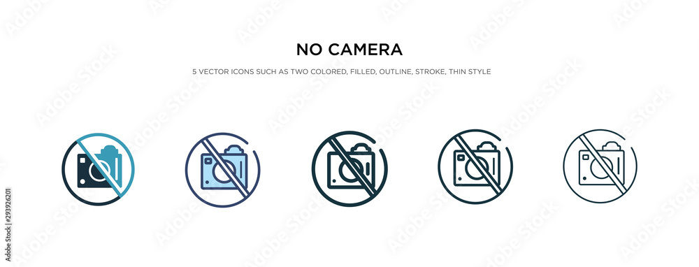 Poster no camera icon in different style vector illustration. two colored and black no camera vector icons 