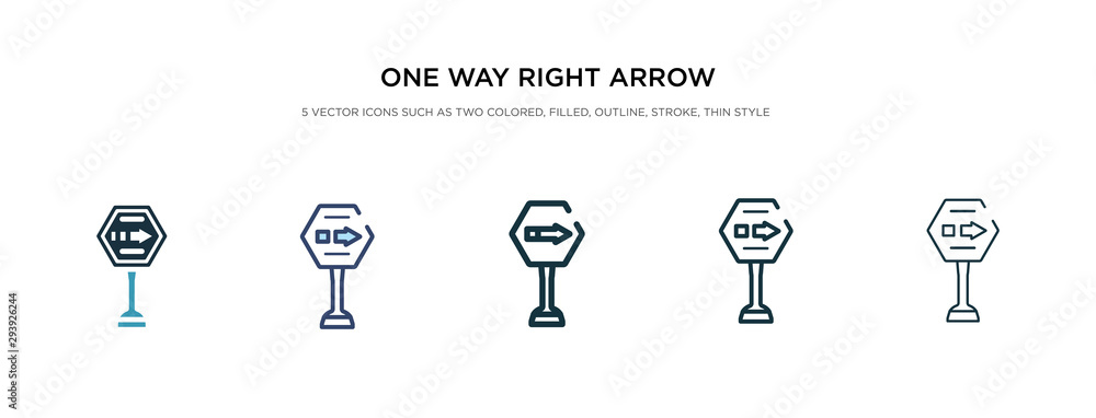 Poster one way right arrow icon in different style vector illustration. two colored and black one way right