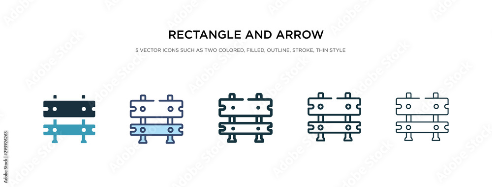 Poster rectangle and arrow icon in different style vector illustration. two colored and black rectangle and