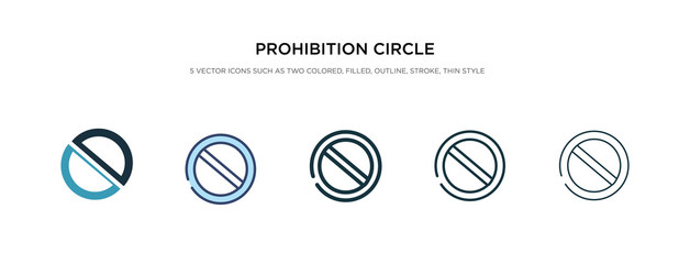 prohibition circle icon in different style vector illustration. two colored and black prohibition circle vector icons designed in filled, outline, line and stroke style can be used for web, mobile,
