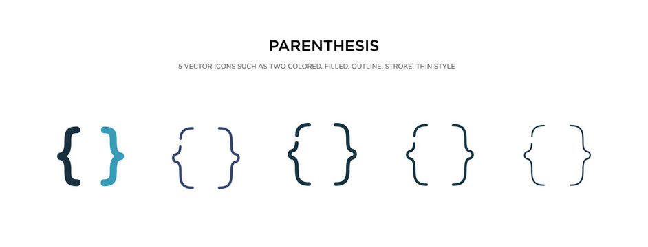 parenthesis icon in different style vector illustration. two colored and black parenthesis vector icons designed in filled, outline, line and stroke style can be used for web, mobile, ui