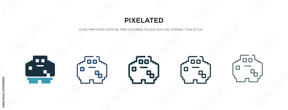 Poster pixelated icon in different style vector illustration. two colored and black pixelated vector icons 