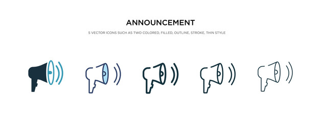 announcement icon in different style vector illustration. two colored and black announcement vector icons designed in filled, outline, line and stroke style can be used for web, mobile, ui