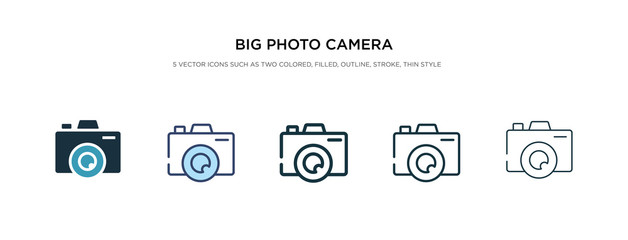 big photo camera icon in different style vector illustration. two colored and black big photo camera vector icons designed in filled, outline, line and stroke style can be used for web, mobile, ui