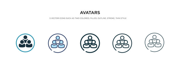 avatars icon in different style vector illustration. two colored and black avatars vector icons designed in filled, outline, line and stroke style can be used for web, mobile, ui