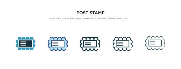 post stamp icon in different style vector illustration. two colored and black post stamp vector icons designed in filled, outline, line and stroke style can be used for web, mobile, ui