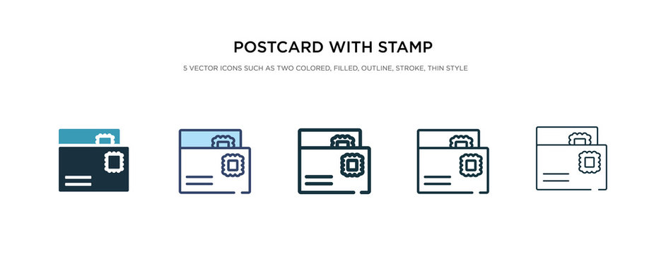 Postcard With Stamp Icon In Different Style Vector Illustration. Two Colored And Black Postcard With Stamp Vector Icons Designed In Filled, Outline, Line And Stroke Style Can Be Used For Web,