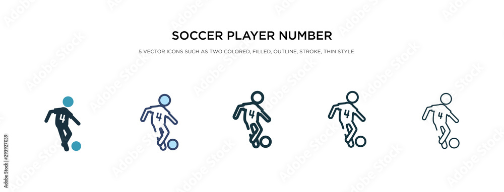 Poster soccer player number four icon in different style vector illustration. two colored and black soccer 