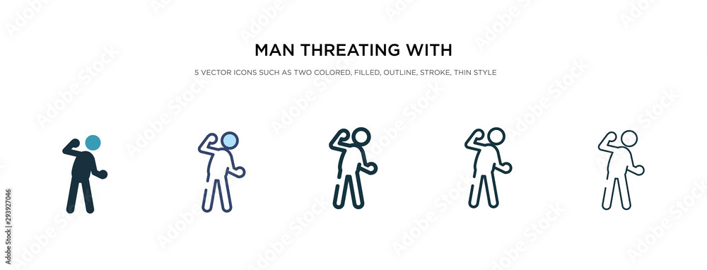 Poster man threating with his fist icon in different style vector illustration. two colored and black man t