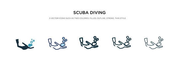 scuba diving icon in different style vector illustration. two colored and black scuba diving vector icons designed in filled, outline, line and stroke style can be used for web, mobile, ui