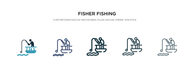 fisher fishing icon in different style vector illustration. two colored and black fisher fishing vector icons designed in filled, outline, line and stroke style can be used for web, mobile, ui