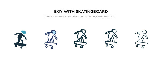 boy with skatingboard icon in different style vector illustration. two colored and black boy with skatingboard vector icons designed in filled, outline, line and stroke style can be used for web,