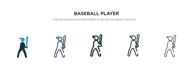 baseball player with bat icon in different style vector illustration. two colored and black baseball player with bat vector icons designed in filled, outline, line and stroke style can be used for