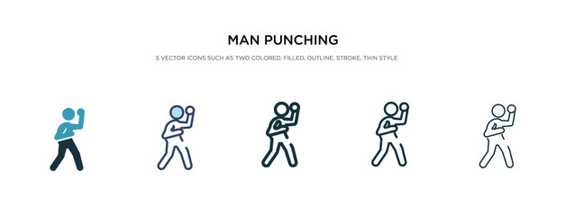 man punching icon in different style vector illustration. two colored and black man punching vector icons designed in filled, outline, line and stroke style can be used for web, mobile, ui