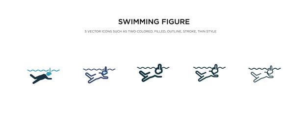swimming figure icon in different style vector illustration. two colored and black swimming figure vector icons designed in filled, outline, line and stroke style can be used for web, mobile, ui