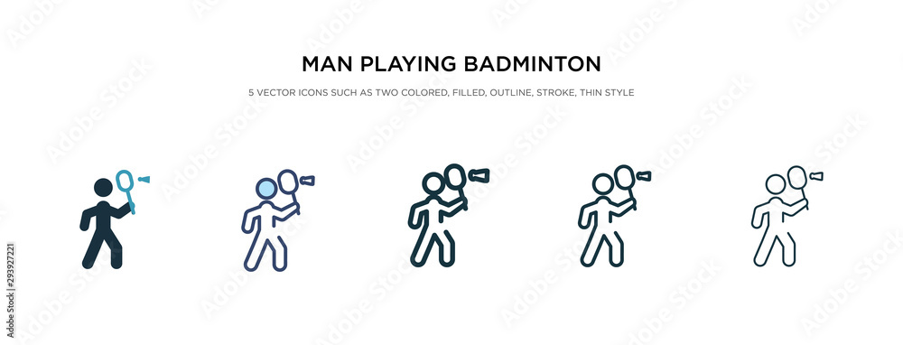 Poster man playing badminton icon in different style vector illustration. two colored and black man playing