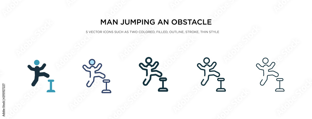 Poster man jumping an obstacle icon in different style vector illustration. two colored and black man jumpi