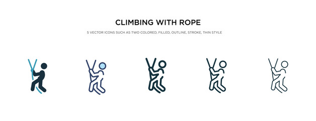 Fototapeta na wymiar climbing with rope icon in different style vector illustration. two colored and black climbing with rope vector icons designed in filled, outline, line and stroke style can be used for web, mobile,