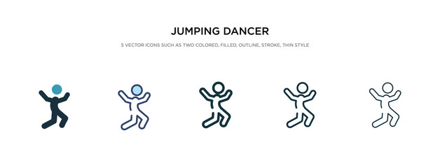 Fototapeta na wymiar jumping dancer icon in different style vector illustration. two colored and black jumping dancer vector icons designed in filled, outline, line and stroke style can be used for web, mobile, ui