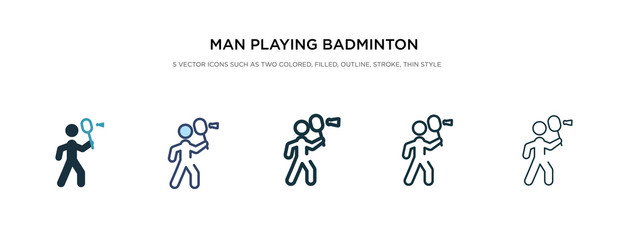 Fototapeta na wymiar man playing badminton icon in different style vector illustration. two colored and black man playing badminton vector icons designed in filled, outline, line and stroke style can be used for web,