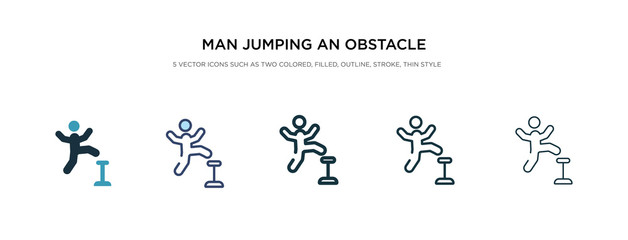 Fototapeta na wymiar man jumping an obstacle icon in different style vector illustration. two colored and black man jumping an obstacle vector icons designed in filled, outline, line and stroke style can be used for