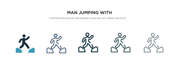 Fototapeta na wymiar man jumping with opened legs icon in different style vector illustration. two colored and black man jumping with opened legs vector icons designed in filled, outline, line and stroke style can be