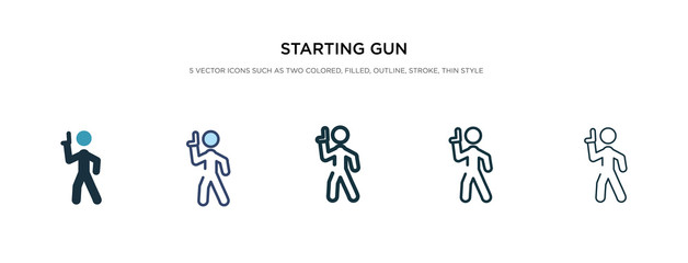 starting gun icon in different style vector illustration. two colored and black starting gun vector icons designed in filled, outline, line and stroke style can be used for web, mobile, ui