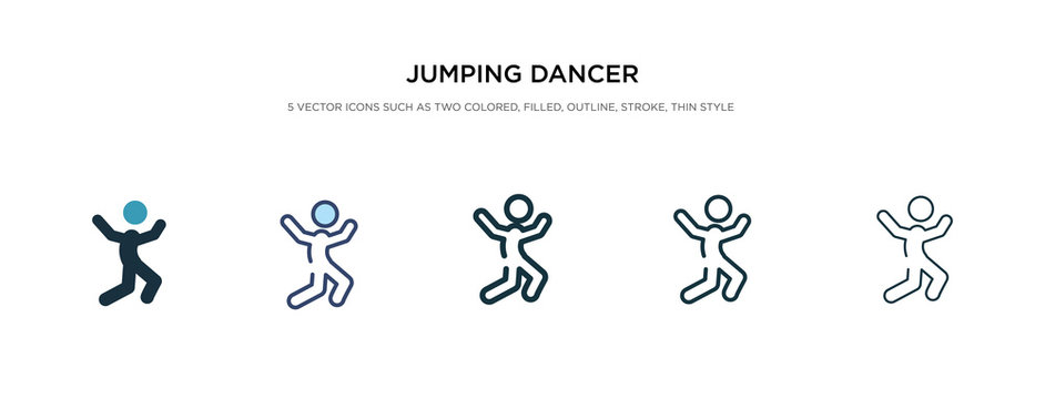 jumping dancer icon in different style vector illustration. two colored and black jumping dancer vector icons designed in filled, outline, line and stroke style can be used for web, mobile, ui