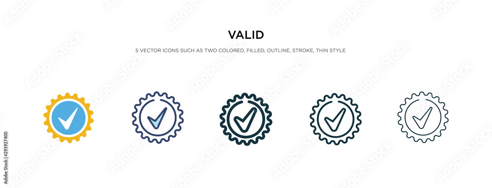 Poster valid icon in different style vector illustration. two colored and black valid vector icons designed