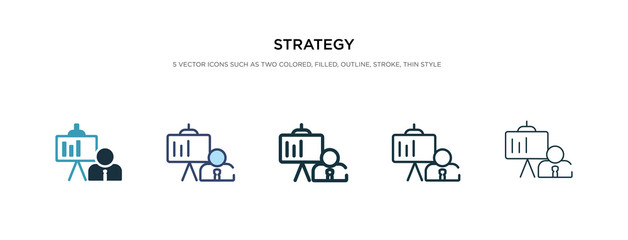 Naklejka premium strategy icon in different style vector illustration. two colored and black strategy vector icons designed in filled, outline, line and stroke style can be used for web, mobile, ui