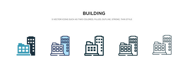 building icon in different style vector illustration. two colored and black building vector icons designed in filled, outline, line and stroke style can be used for web, mobile, ui © zaurrahimov