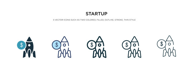 startup icon in different style vector illustration. two colored and black startup vector icons designed in filled, outline, line and stroke style can be used for web, mobile, ui