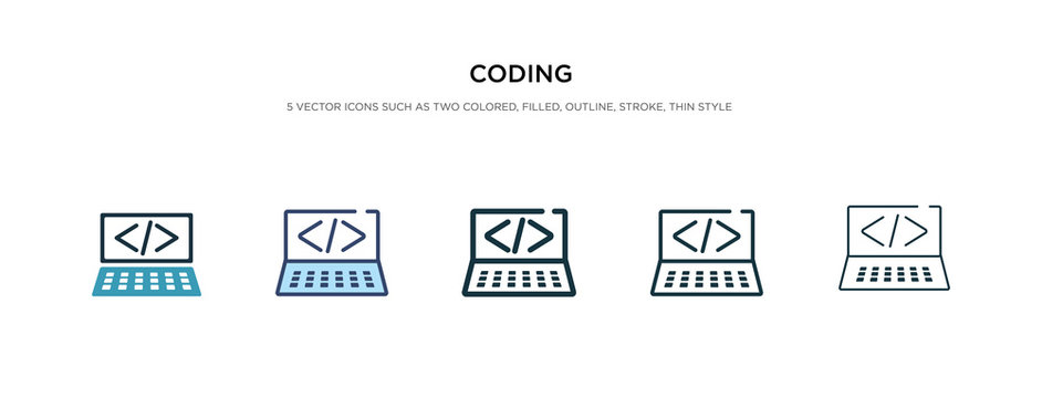 coding icon in different style vector illustration. two colored and black coding vector icons designed in filled, outline, line and stroke style can be used for web, mobile, ui