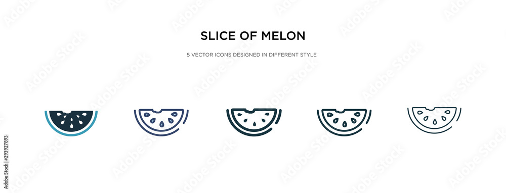 Poster slice of melon icon in different style vector illustration. two colored and black slice of melon vec