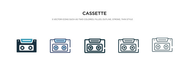 cassette icon in different style vector illustration. two colored and black cassette vector icons designed in filled, outline, line and stroke style can be used for web, mobile, ui