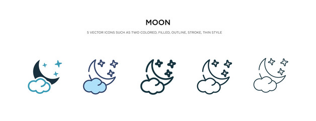 moon icon in different style vector illustration. two colored and black moon vector icons designed in filled, outline, line and stroke style can be used for web, mobile, ui