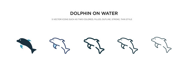 dolphin on water waves icon in different style vector illustration. two colored and black dolphin on water waves vector icons designed in filled, outline, line and stroke style can be used for web,