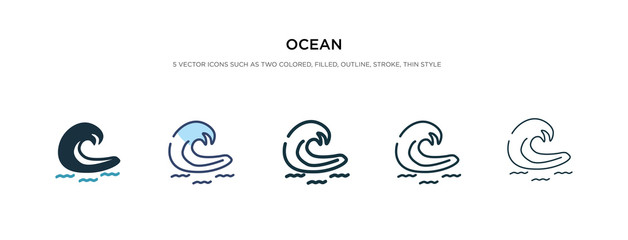 ocean icon in different style vector illustration. two colored and black ocean vector icons designed in filled, outline, line and stroke style can be used for web, mobile, ui