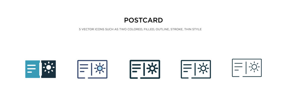 Postcard Icon In Different Style Vector Illustration. Two Colored And Black Postcard Vector Icons Designed In Filled, Outline, Line And Stroke Style Can Be Used For Web, Mobile, Ui