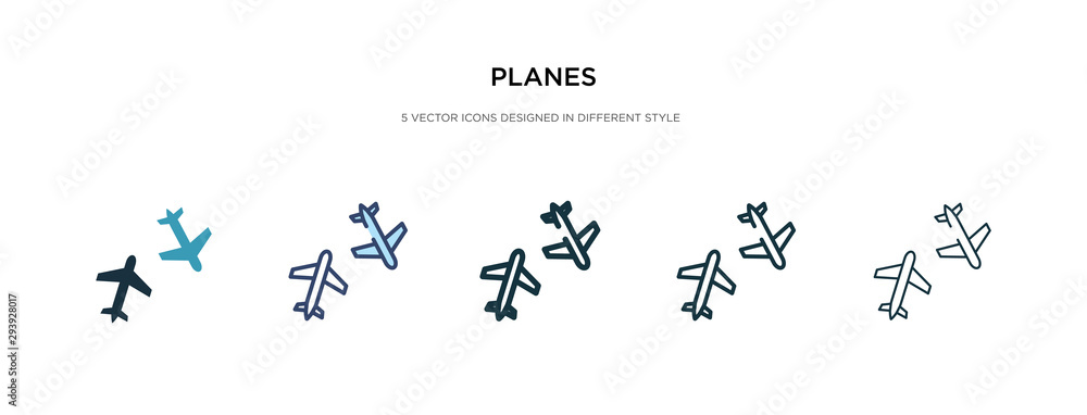 Poster planes icon in different style vector illustration. two colored and black planes vector icons design