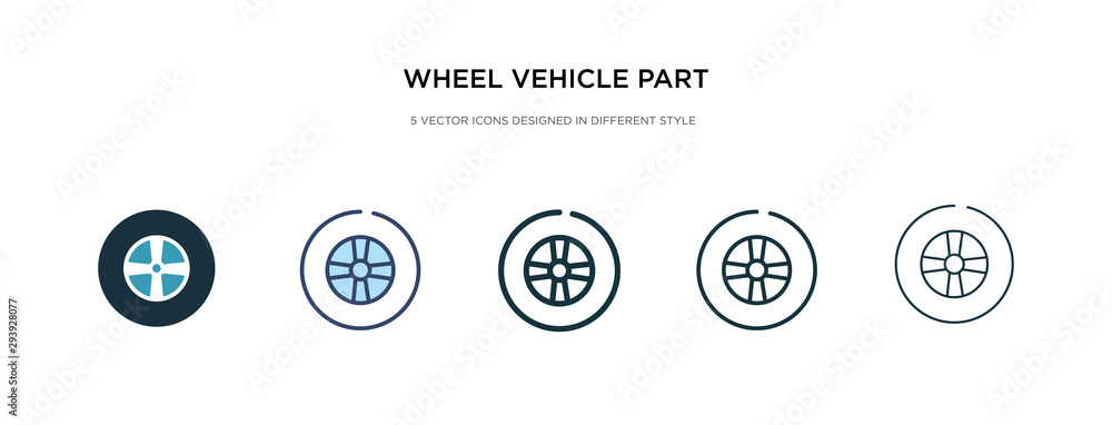 Poster wheel vehicle part icon in different style vector illustration. two colored and black wheel vehicle 