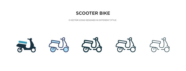 scooter bike icon in different style vector illustration. two colored and black scooter bike vector icons designed in filled, outline, line and stroke style can be used for web, mobile, ui