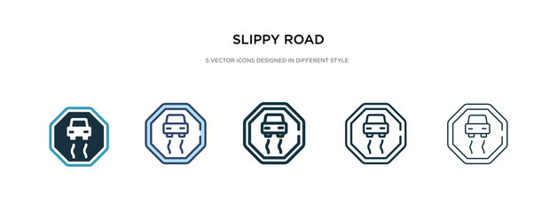 slippy road icon in different style vector illustration. two colored and black slippy road vector icons designed in filled, outline, line and stroke style can be used for web, mobile, ui